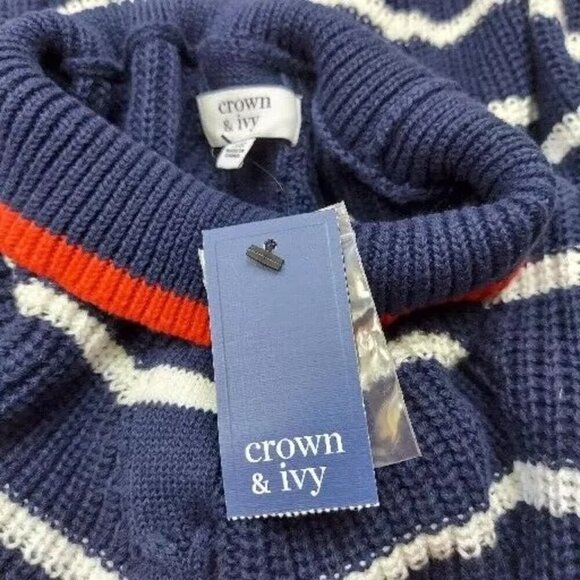 Crown & Ivy Women's Crochet Sweater Blue with White Stripes size XS - Picture 5 of 14